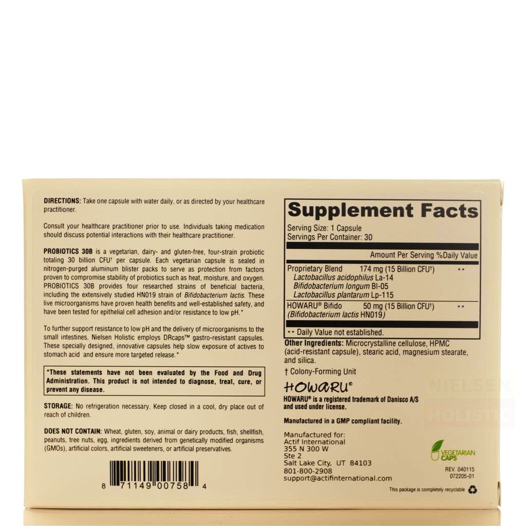 Actíf International® Probiotics 30B™ - 30 Acid-Resistant Veggie Caps - Patented Formula